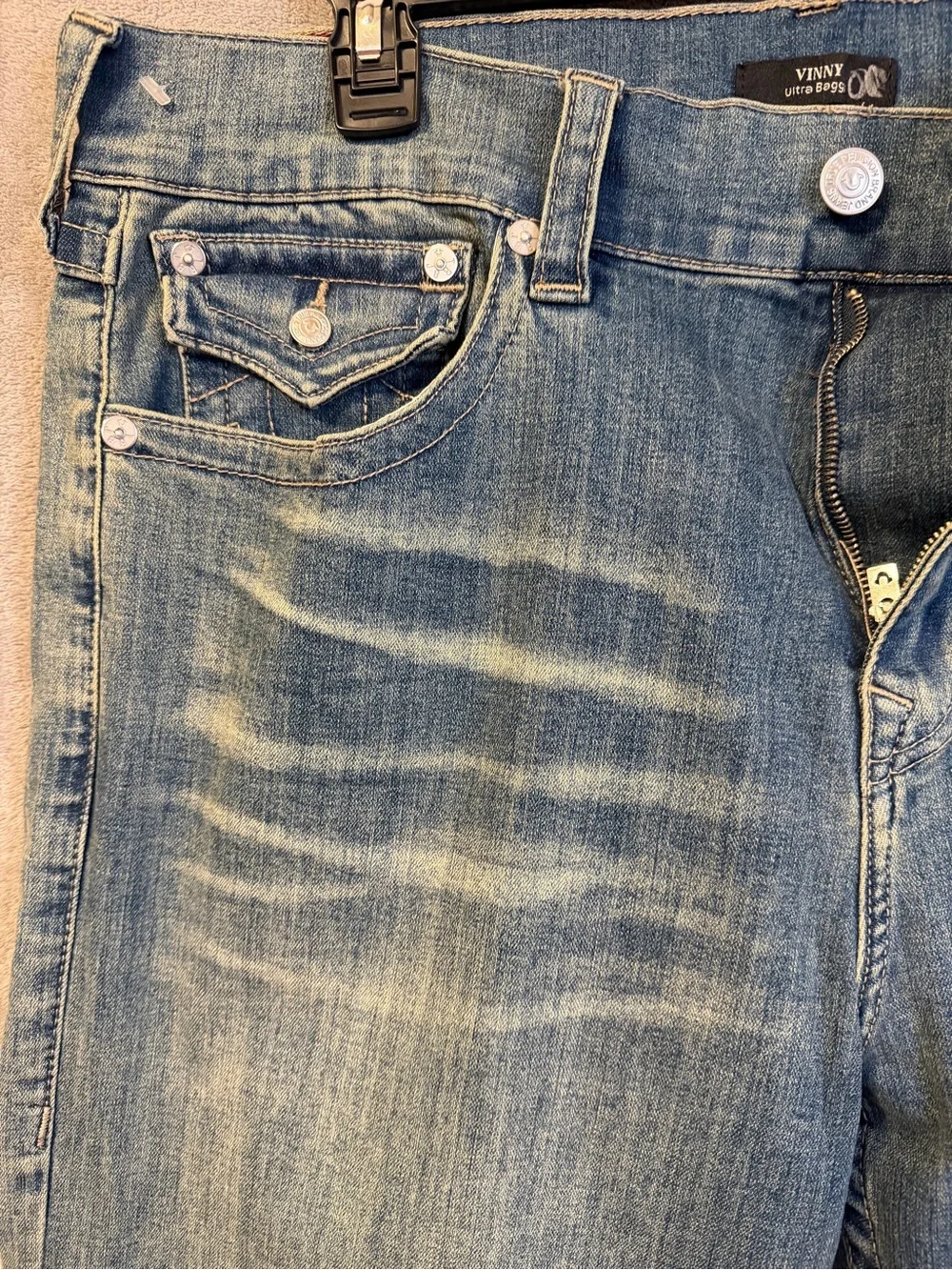 TRUE RELIGION: Men's Vinny Ultra Baggy Denim Blue Washed, Wide Leg, Size 36x34